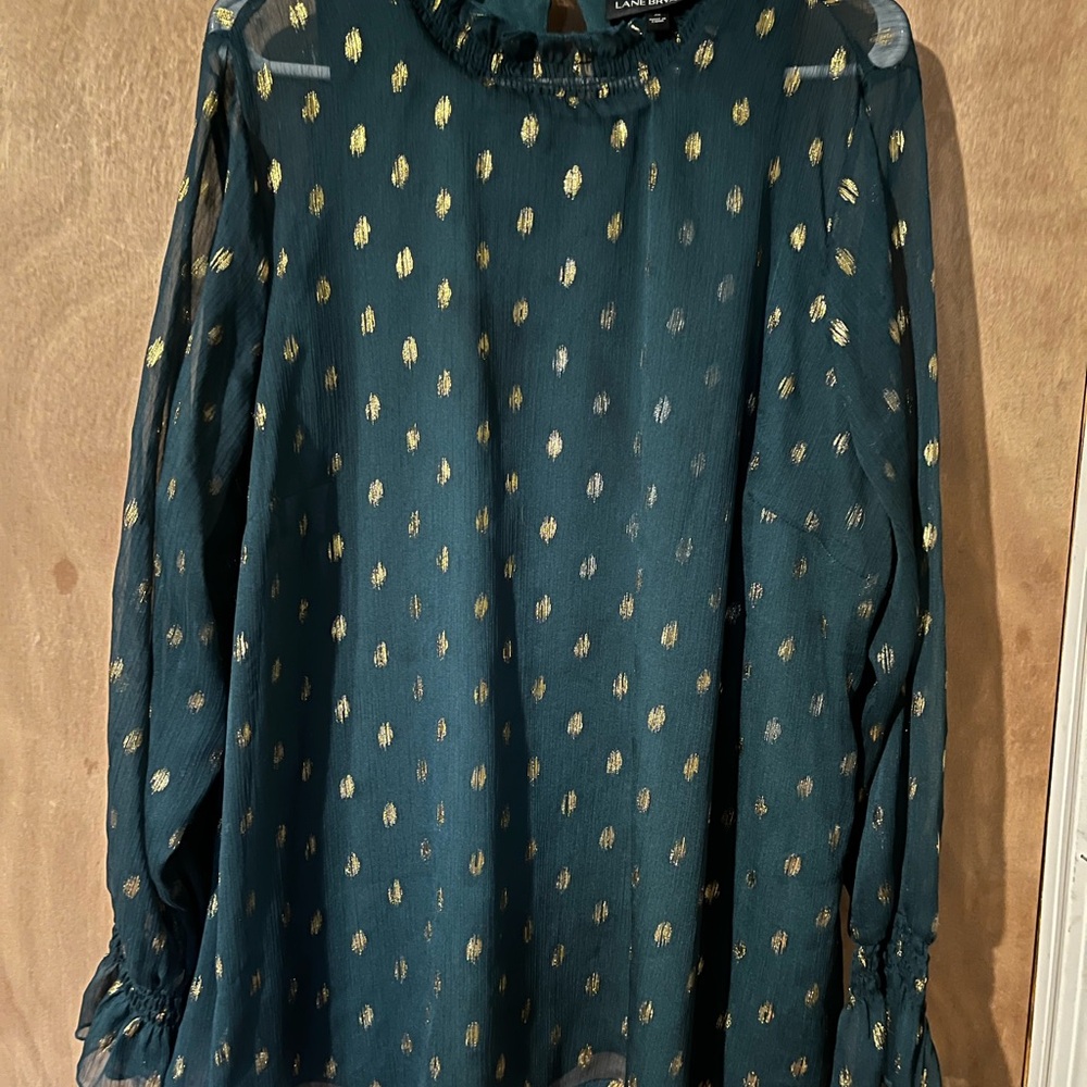 Zara Green and Gold Polka Dot Blouse